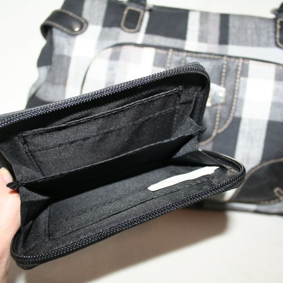 💗 NWOT PLAID BLACK WHITE PURSE w/ SMALL WALLET COMPARTMENT BAG MAGNETIC CLOSURE - Picture 8 of 16